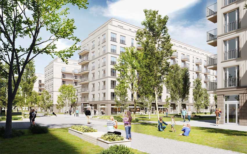 3D-Rendering des neuen Quartiers Landsberger Allee