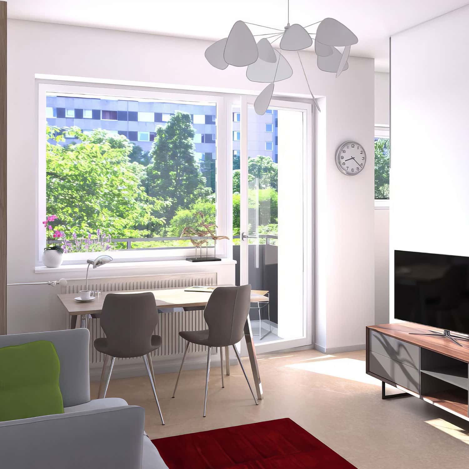 Visualisierung einer modernisierten Wohnung am Eiserfelder Ring mit Blick ins Grüne